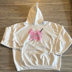 White Hoodie with Pink Heart Graphic
